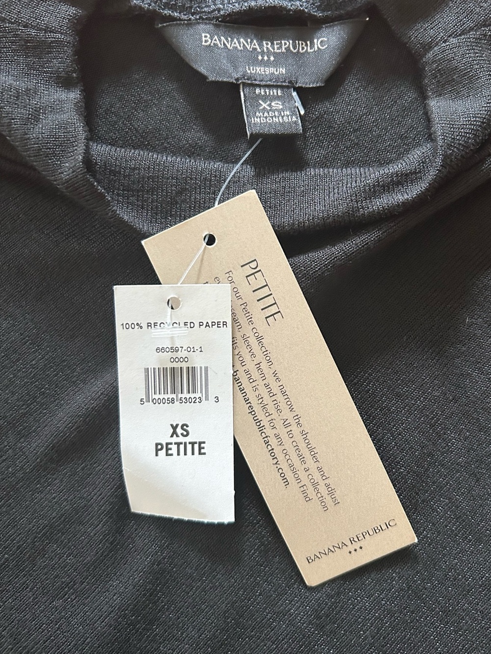 NWT Banana Republic Factory Luxespun Black Sleeveless Mock-Neck Petite XS - Picture 3 of 7
